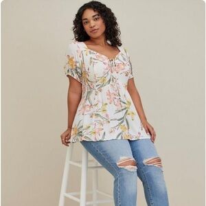 Torrid Babydoll Crinkle Gauze Smocked Back Puff Sleeve Top Size 3X NWT